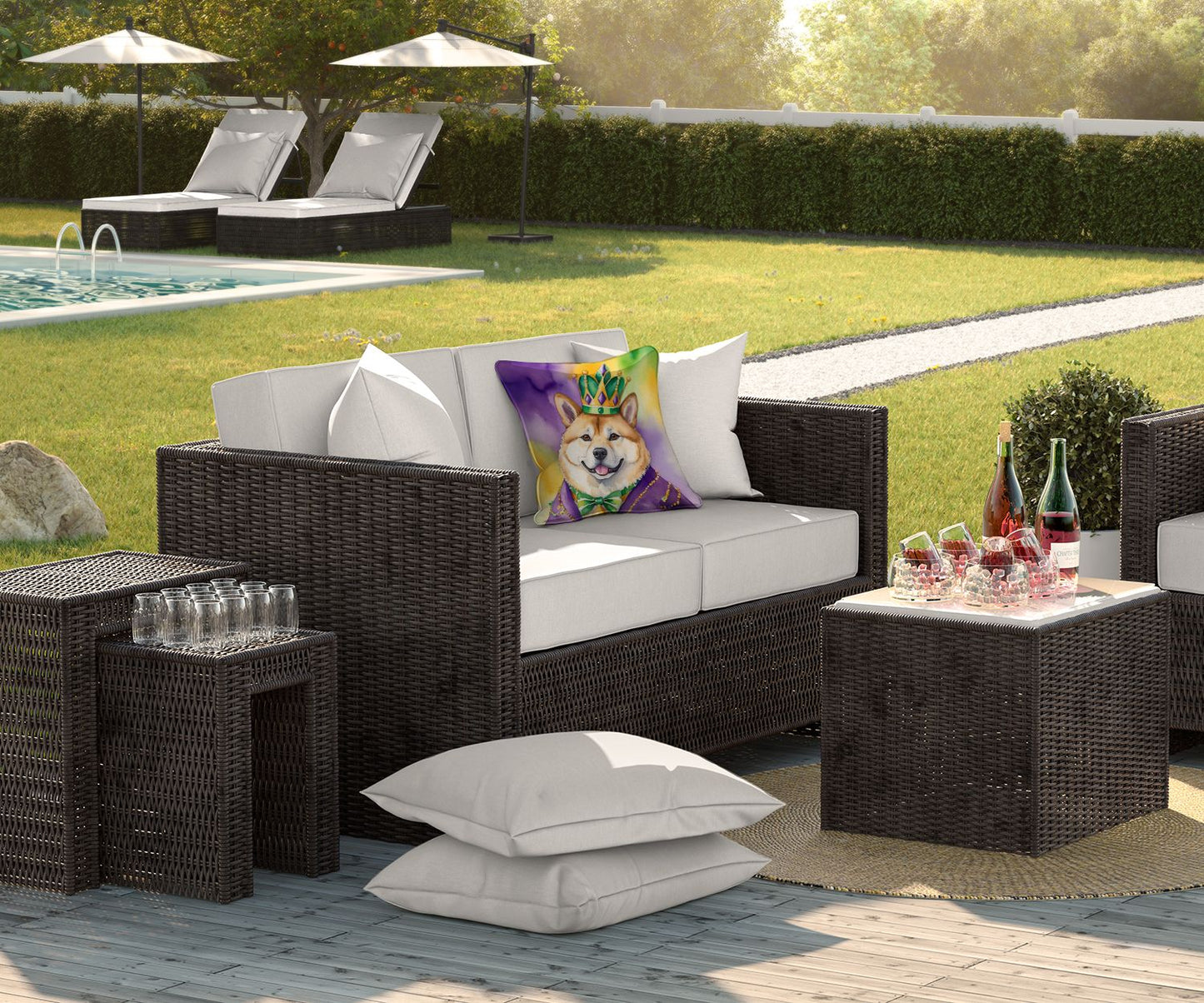 Akita King of Mardi Gras Throw Pillow Machine Washable, Indoor Outdoor Decorative Pillow for Couch, Bed or Patio, 18Hx18W