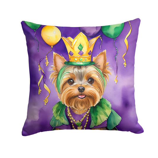 Yorkshire Terrier King of Mardi Gras Throw Pillow Machine Washable, Indoor Outdoor Decorative Pillow for Couch, Bed or Patio, 14Hx14W