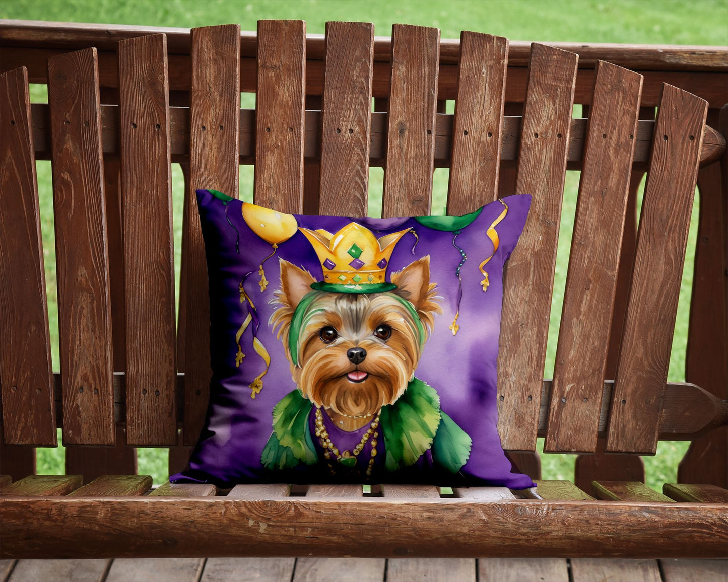 Yorkshire Terrier King of Mardi Gras Throw Pillow Machine Washable, Indoor Outdoor Decorative Pillow for Couch, Bed or Patio, 14Hx14W