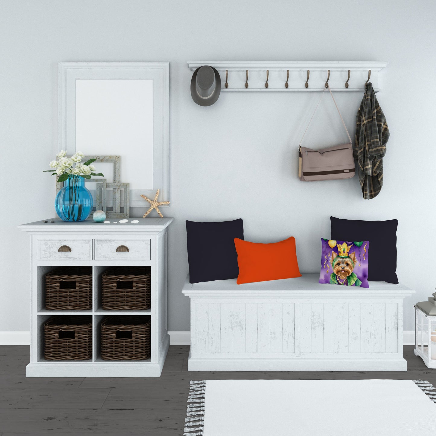 Yorkshire Terrier King of Mardi Gras Throw Pillow Machine Washable, Indoor Outdoor Decorative Pillow for Couch, Bed or Patio, 14Hx14W