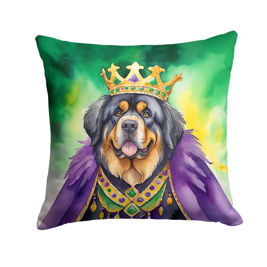 Tibetan Mastiff King of Mardi Gras Throw Pillow Machine Washable, Indoor Outdoor Decorative Pillow for Couch, Bed or Patio, 14Hx14W