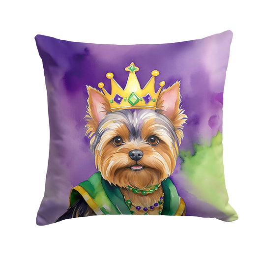 Yorkshire Terrier King of Mardi Gras Throw Pillow Machine Washable, Indoor Outdoor Decorative Pillow for Couch, Bed or Patio, 14Hx14W
