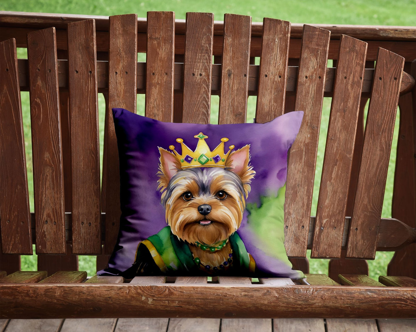 Yorkshire Terrier King of Mardi Gras Throw Pillow Machine Washable, Indoor Outdoor Decorative Pillow for Couch, Bed or Patio, 14Hx14W