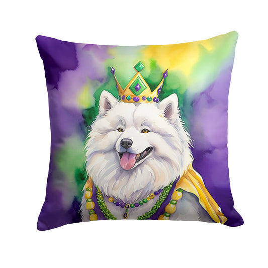Samoyed King of Mardi Gras Throw Pillow Machine Washable, Indoor Outdoor Decorative Pillow for Couch, Bed or Patio, 14Hx14W