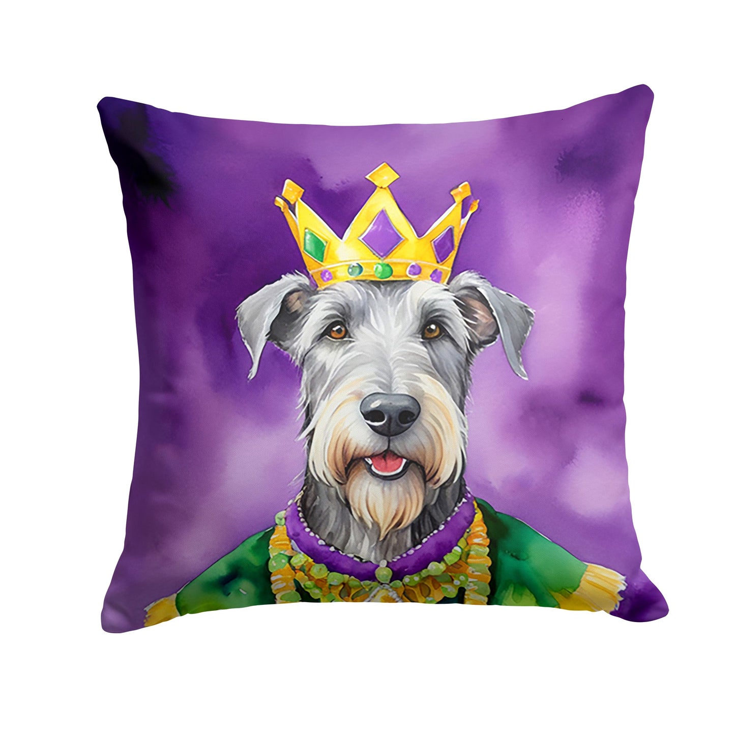 Irish Wolfhound King of Mardi Gras Throw Pillow Machine Washable, Indoor Outdoor Decorative Pillow for Couch, Bed or Patio, 14Hx14W