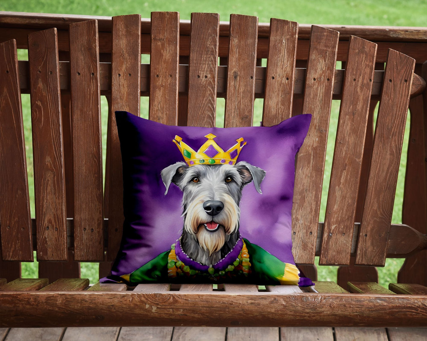 Irish Wolfhound King of Mardi Gras Throw Pillow Machine Washable, Indoor Outdoor Decorative Pillow for Couch, Bed or Patio, 14Hx14W