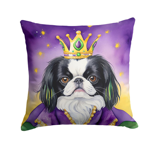 Japanese Chin King of Mardi Gras Throw Pillow Machine Washable, Indoor Outdoor Decorative Pillow for Couch, Bed or Patio, 14Hx14W
