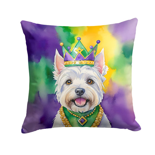 Westie King of Mardi Gras Throw Pillow Machine Washable, Indoor Outdoor Decorative Pillow for Couch, Bed or Patio, 14Hx14W