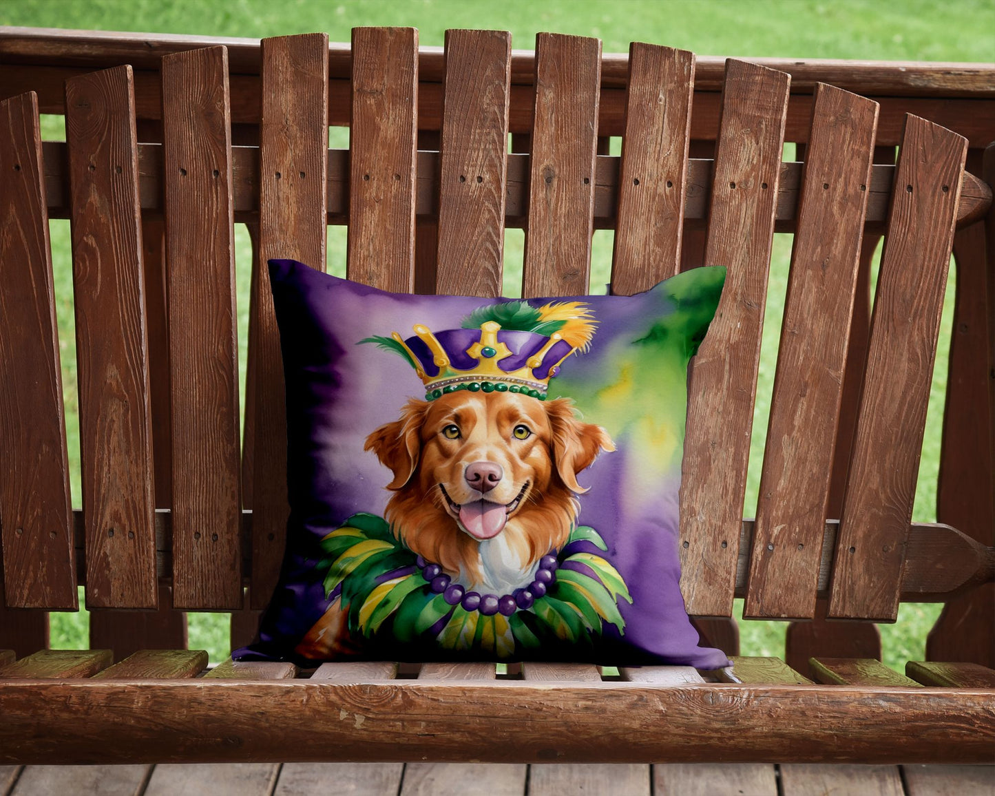 Nova Scotia Duck Tolling Retriever King of Mardi Gras Throw Pillow Machine Washable, Indoor Outdoor Decorative Pillow for Couch, Bed or Patio, 14Hx14W