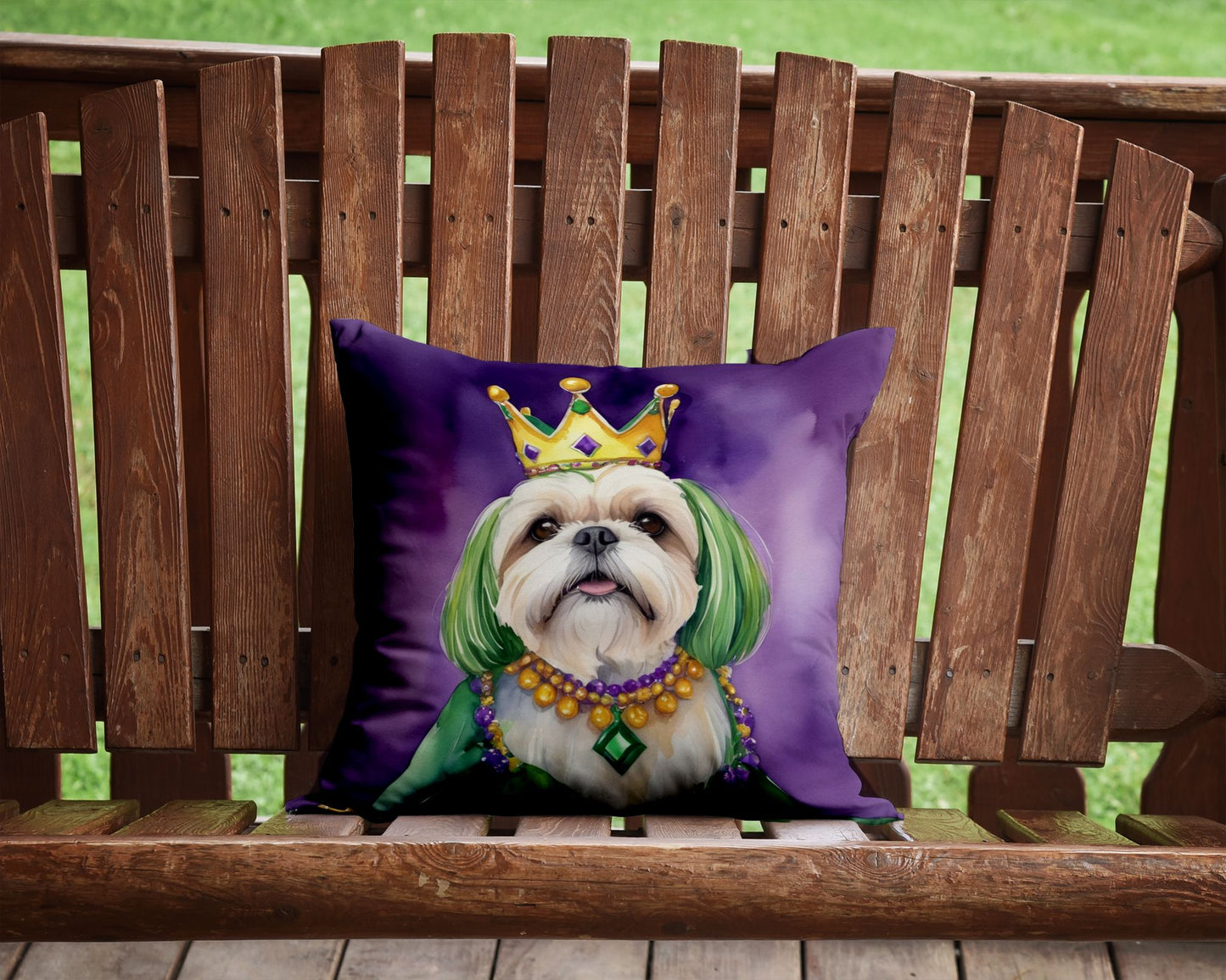 Lhasa Apso King of Mardi Gras Throw Pillow Machine Washable, Indoor Outdoor Decorative Pillow for Couch, Bed or Patio, 14Hx14W