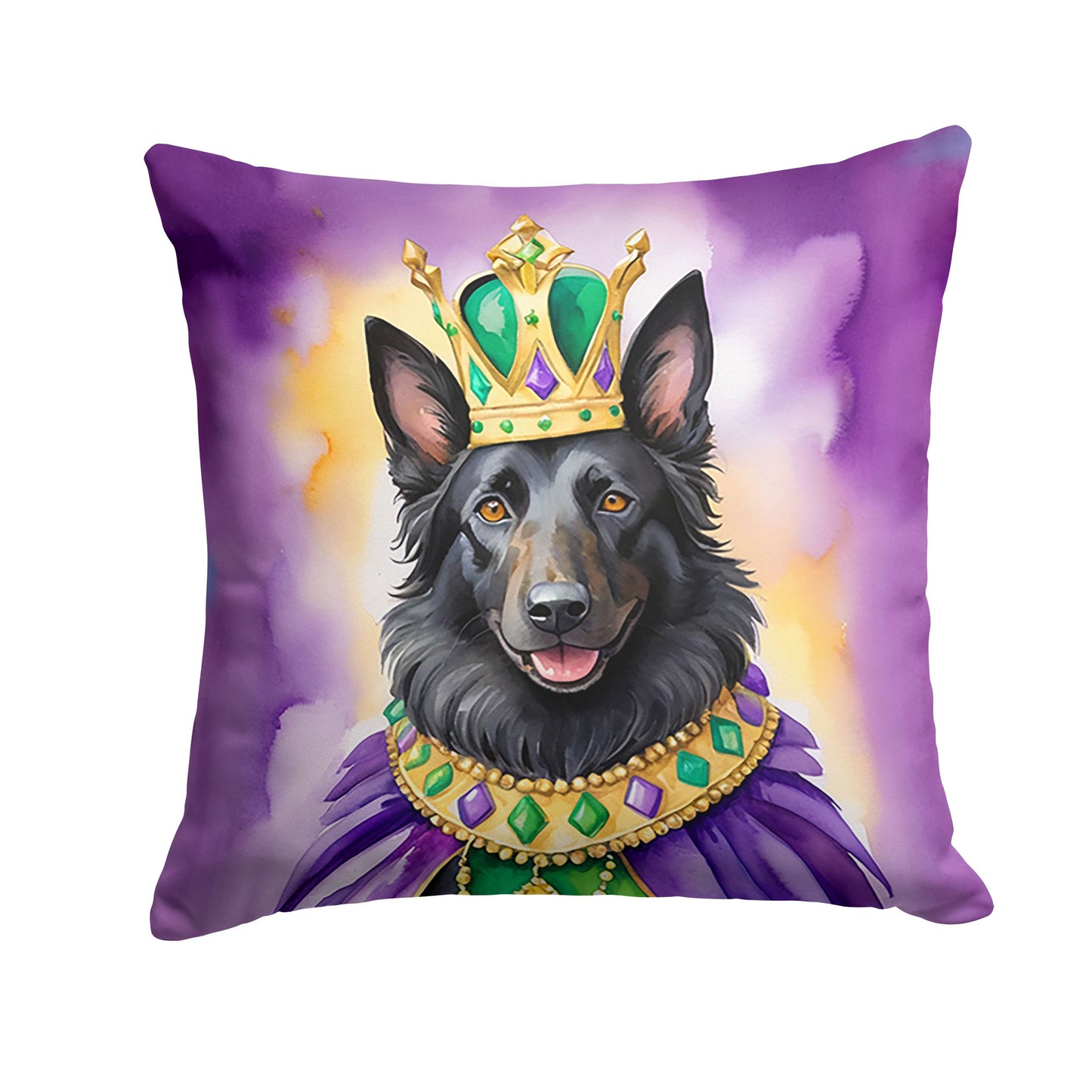 Belgian Sheepdog King of Mardi Gras Throw Pillow Machine Washable, Indoor Outdoor Decorative Pillow for Couch, Bed or Patio, 18Hx18W