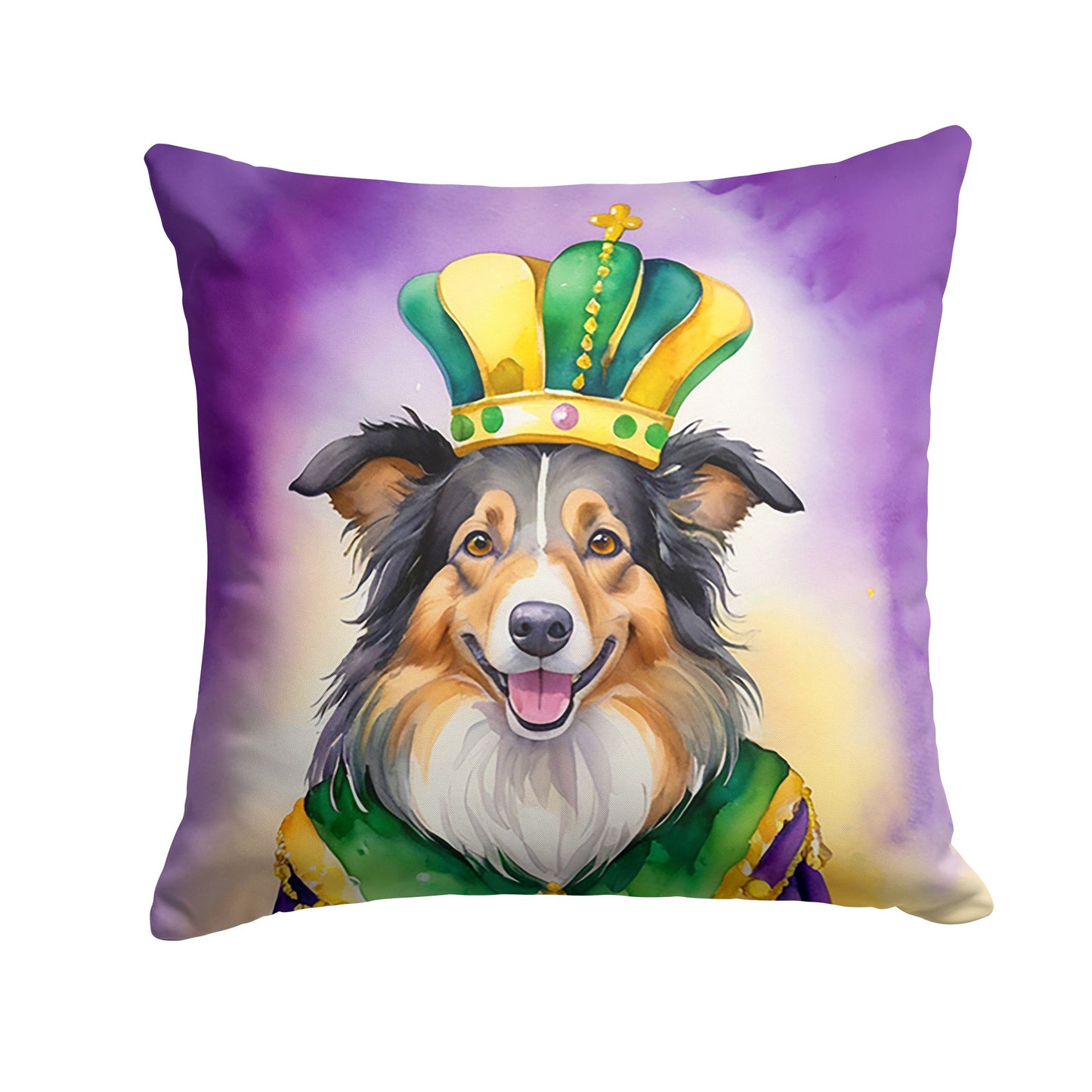Collie King of Mardi Gras Throw Pillow Machine Washable, Indoor Outdoor Decorative Pillow for Couch, Bed or Patio, 18Hx18W
