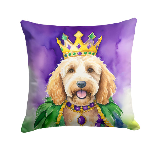 Goldendoodle King of Mardi Gras Throw Pillow Machine Washable, Indoor Outdoor Decorative Pillow for Couch, Bed or Patio, 18Hx18W