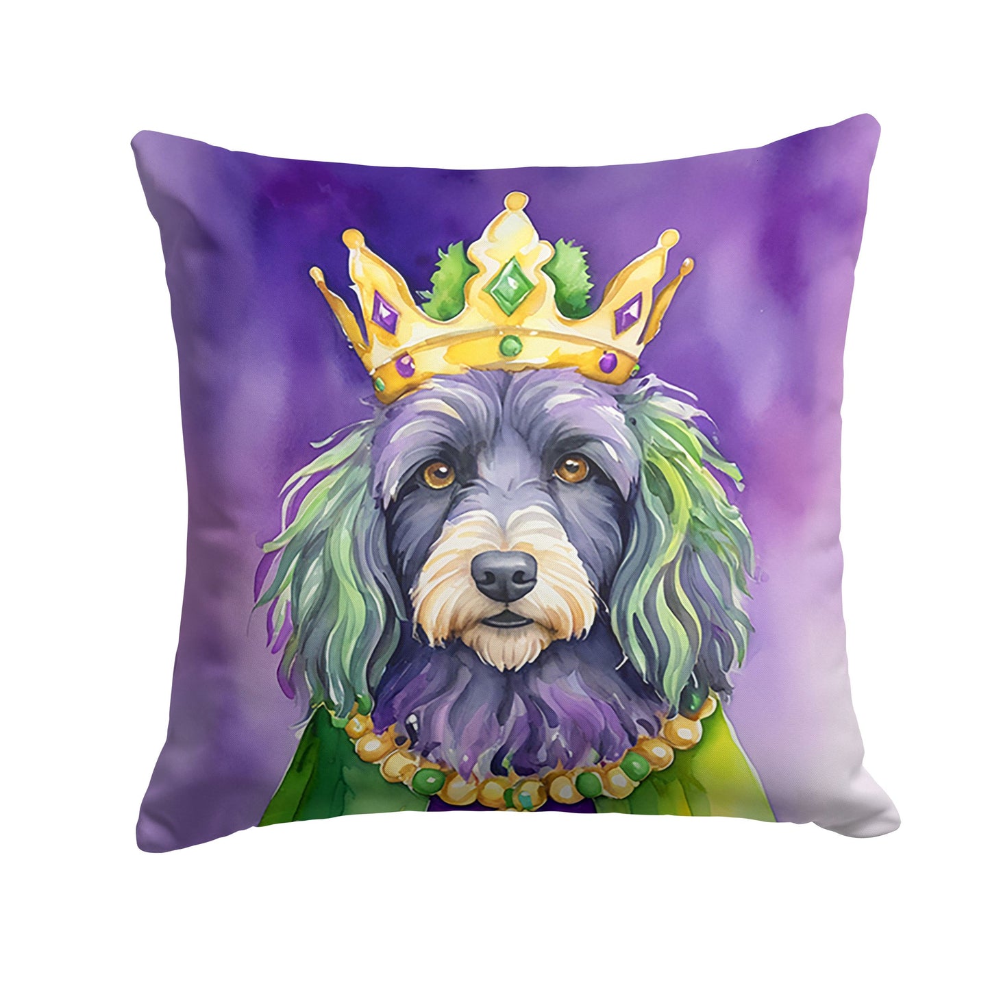 Bergamasco Sheepdog King of Mardi Gras Throw Pillow Machine Washable, Indoor Outdoor Decorative Pillow for Couch, Bed or Patio, 18Hx18W