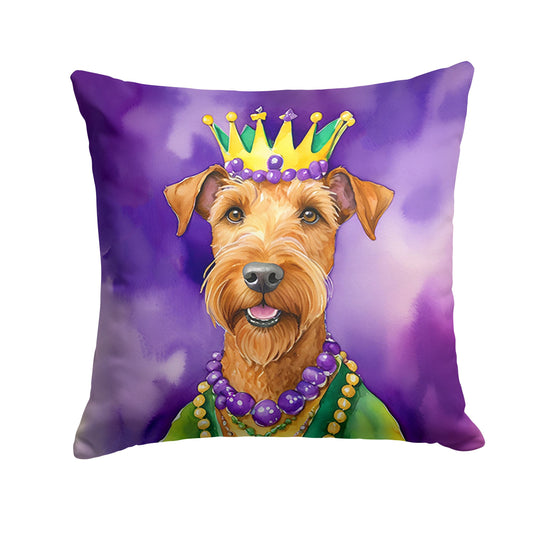 Irish Terrier King of Mardi Gras Throw Pillow Machine Washable, Indoor Outdoor Decorative Pillow for Couch, Bed or Patio, 14Hx14W
