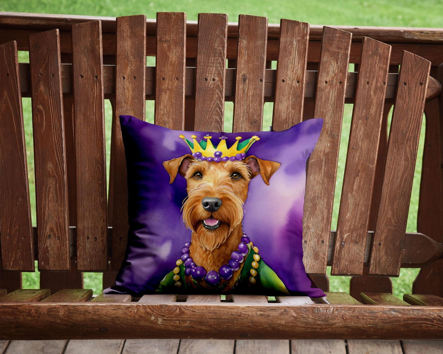 Irish Terrier King of Mardi Gras Throw Pillow Machine Washable, Indoor Outdoor Decorative Pillow for Couch, Bed or Patio, 14Hx14W