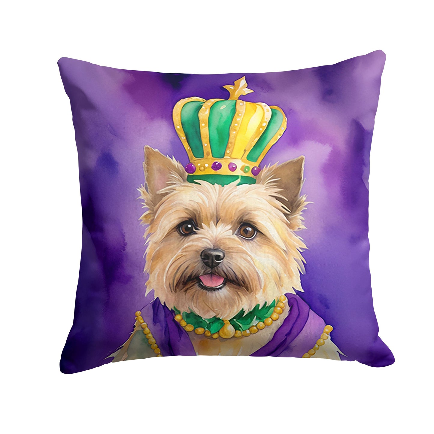 Cairn Terrier King of Mardi Gras Throw Pillow Machine Washable, Indoor Outdoor Decorative Pillow for Couch, Bed or Patio, 18Hx18W