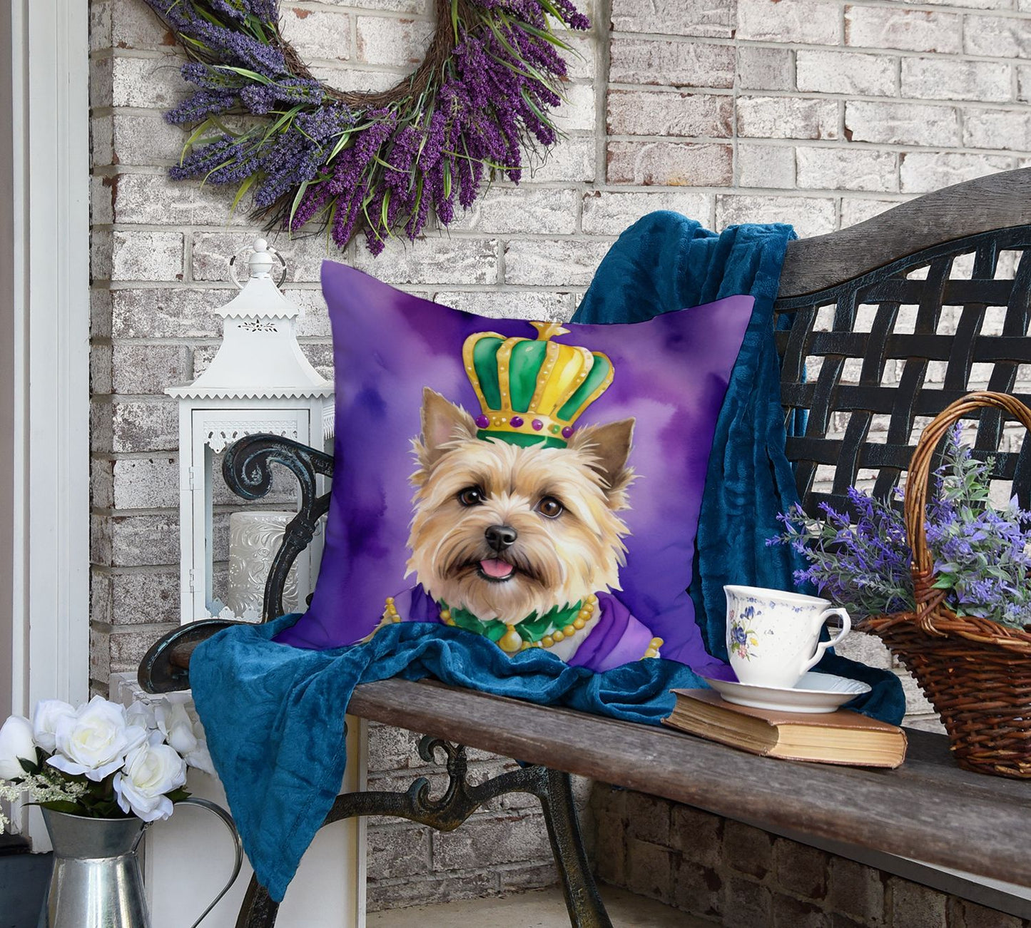 Cairn Terrier King of Mardi Gras Throw Pillow Machine Washable, Indoor Outdoor Decorative Pillow for Couch, Bed or Patio, 18Hx18W