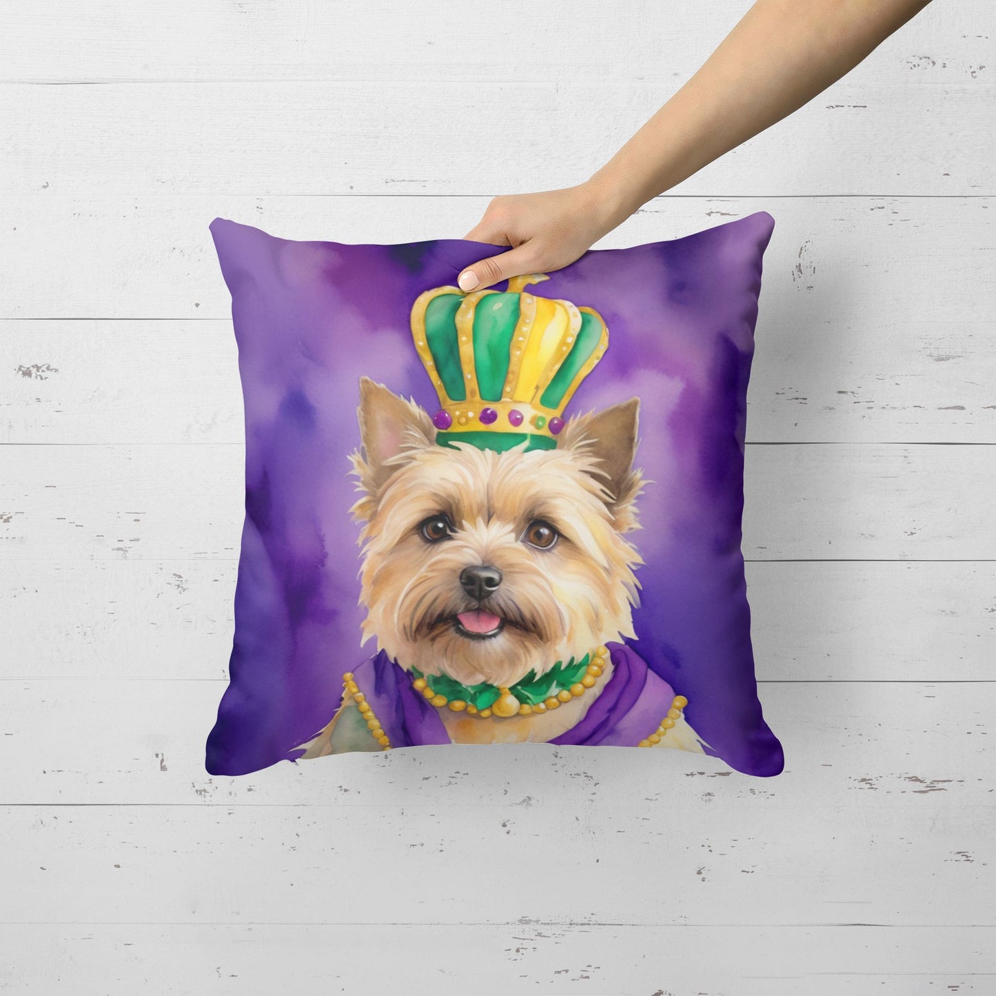Cairn Terrier King of Mardi Gras Throw Pillow Machine Washable, Indoor Outdoor Decorative Pillow for Couch, Bed or Patio, 18Hx18W
