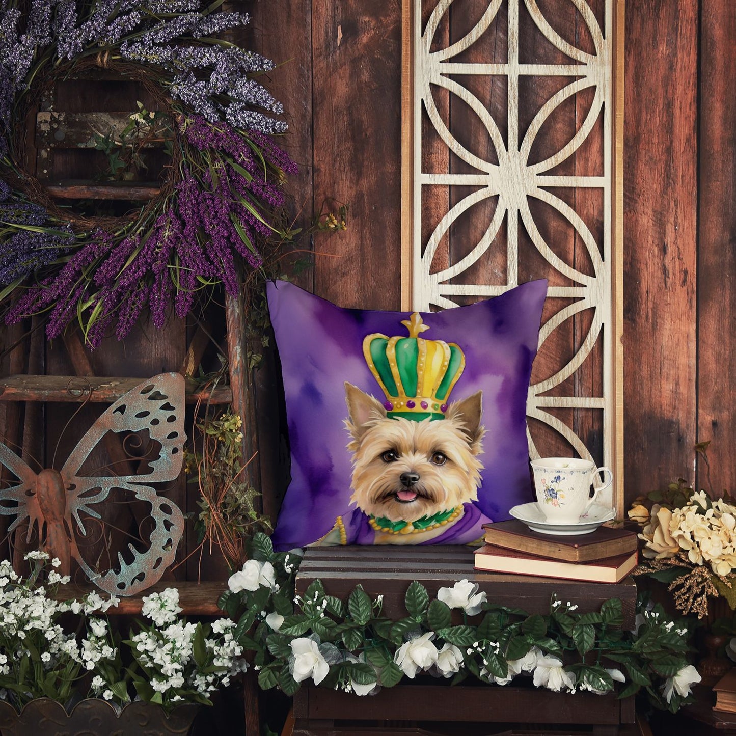 Cairn Terrier King of Mardi Gras Throw Pillow Machine Washable, Indoor Outdoor Decorative Pillow for Couch, Bed or Patio, 18Hx18W