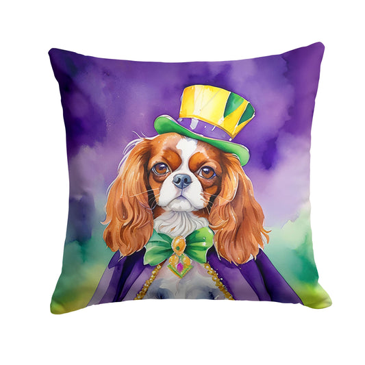 Cavalier Spaniel King of Mardi Gras Throw Pillow Machine Washable, Indoor Outdoor Decorative Pillow for Couch, Bed or Patio, 18Hx18W
