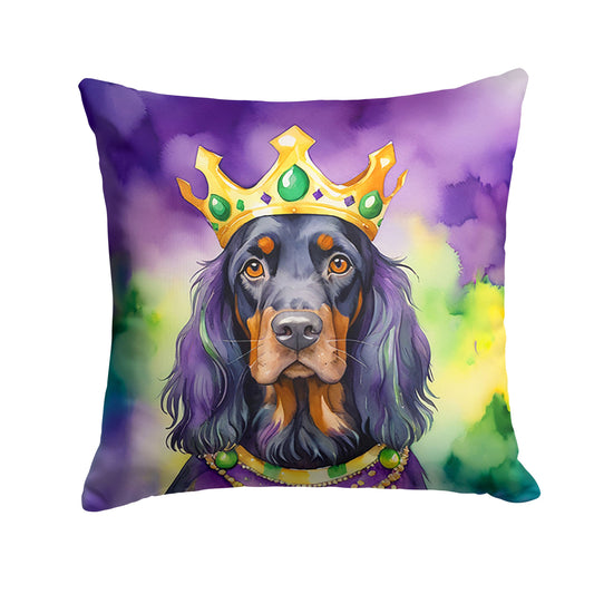 Gordon Setter King of Mardi Gras Throw Pillow Machine Washable, Indoor Outdoor Decorative Pillow for Couch, Bed or Patio, 18Hx18W