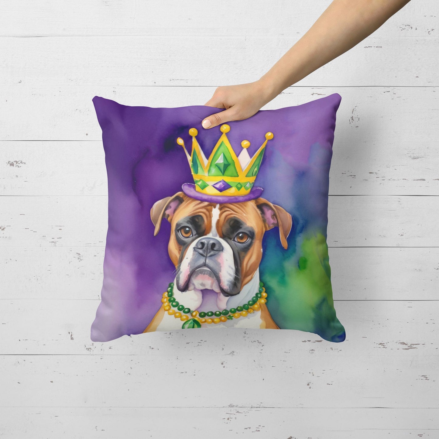 Boxer King of Mardi Gras Throw Pillow Machine Washable, Indoor Outdoor Decorative Pillow for Couch, Bed or Patio, 18Hx18W