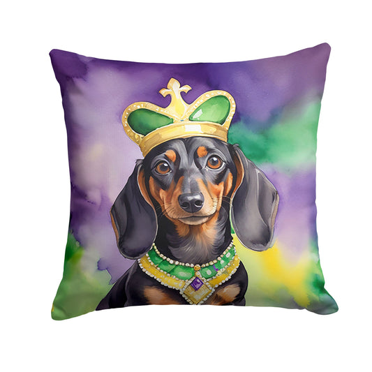 Dachshund King of Mardi Gras Throw Pillow Machine Washable, Indoor Outdoor Decorative Pillow for Couch, Bed or Patio, 18Hx18W