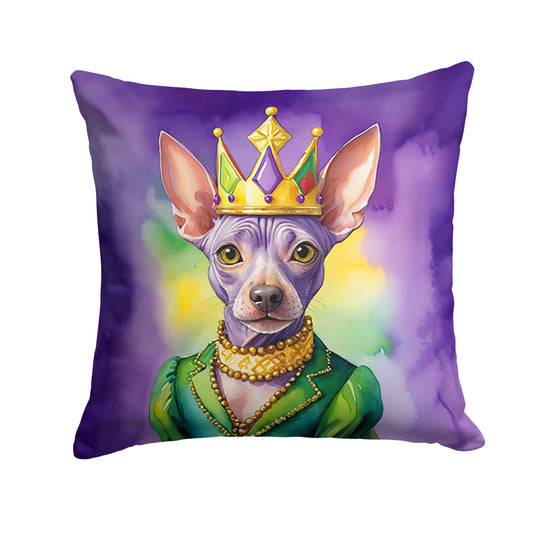 American Hairless Terrier King of Mardi Gras Throw Pillow Machine Washable, Indoor Outdoor Decorative Pillow for Couch, Bed or Patio, 18Hx18W