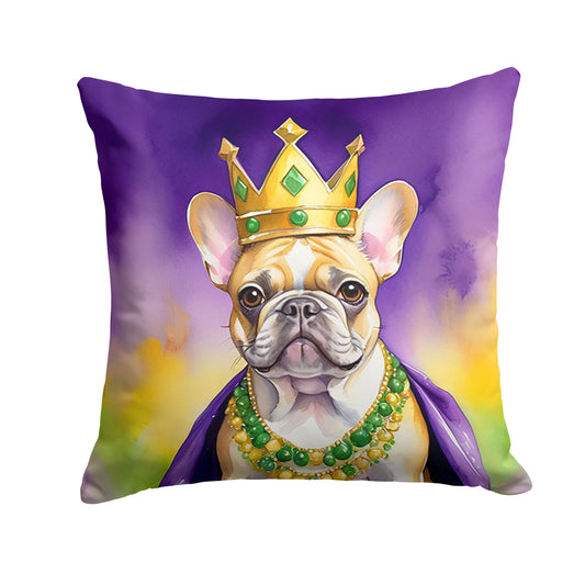 French Bulldog King of Mardi Gras Throw Pillow Machine Washable, Indoor Outdoor Decorative Pillow for Couch, Bed or Patio, 18Hx18W