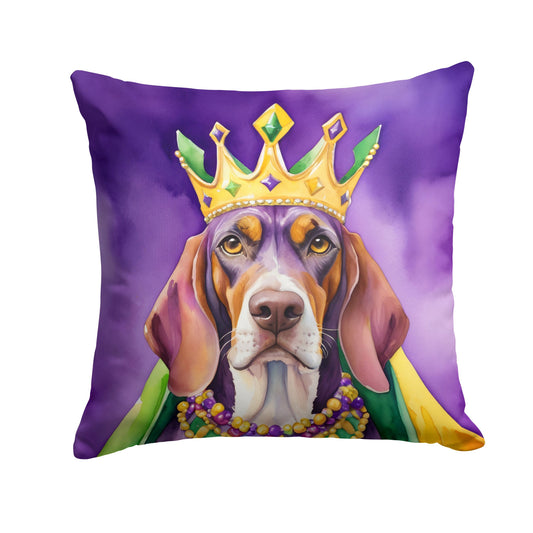 American English Coonhound King of Mardi Gras Throw Pillow Machine Washable, Indoor Outdoor Decorative Pillow for Couch, Bed or Patio, 18Hx18W