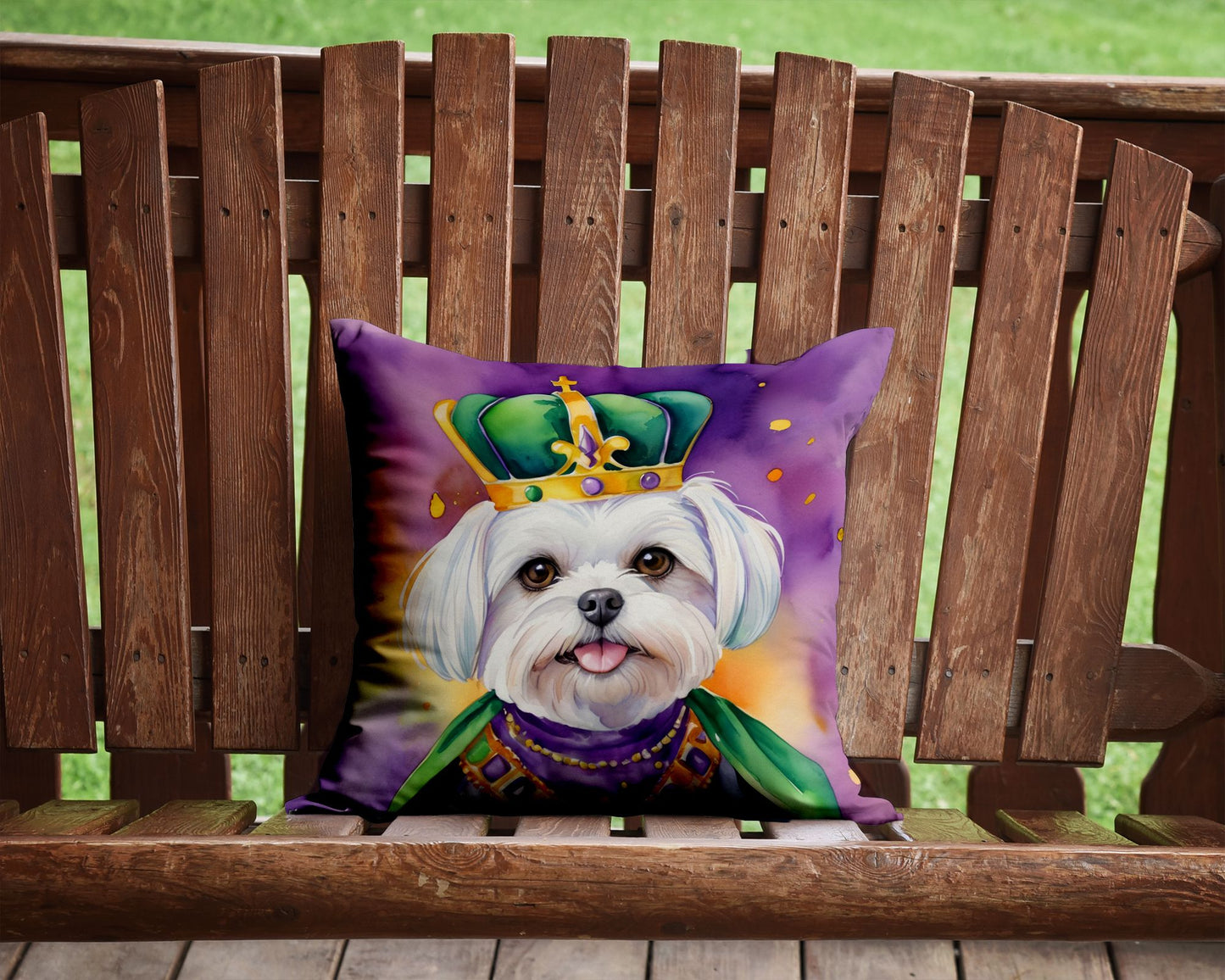 Maltese King of Mardi Gras Throw Pillow Machine Washable, Indoor Outdoor Decorative Pillow for Couch, Bed or Patio, 14Hx14W
