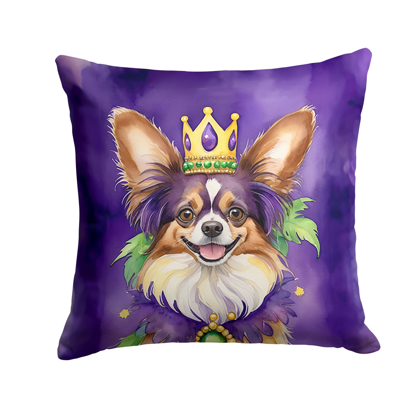 Papillon King of Mardi Gras Throw Pillow Machine Washable, Indoor Outdoor Decorative Pillow for Couch, Bed or Patio, 14Hx14W