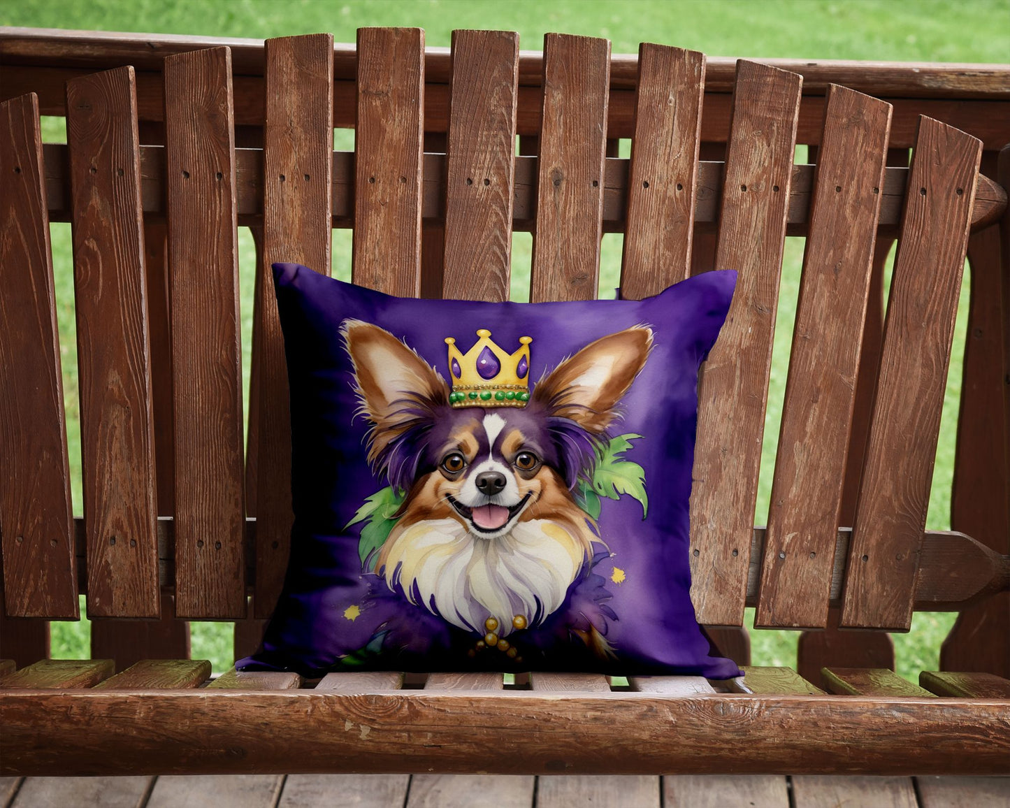 Papillon King of Mardi Gras Throw Pillow Machine Washable, Indoor Outdoor Decorative Pillow for Couch, Bed or Patio, 14Hx14W