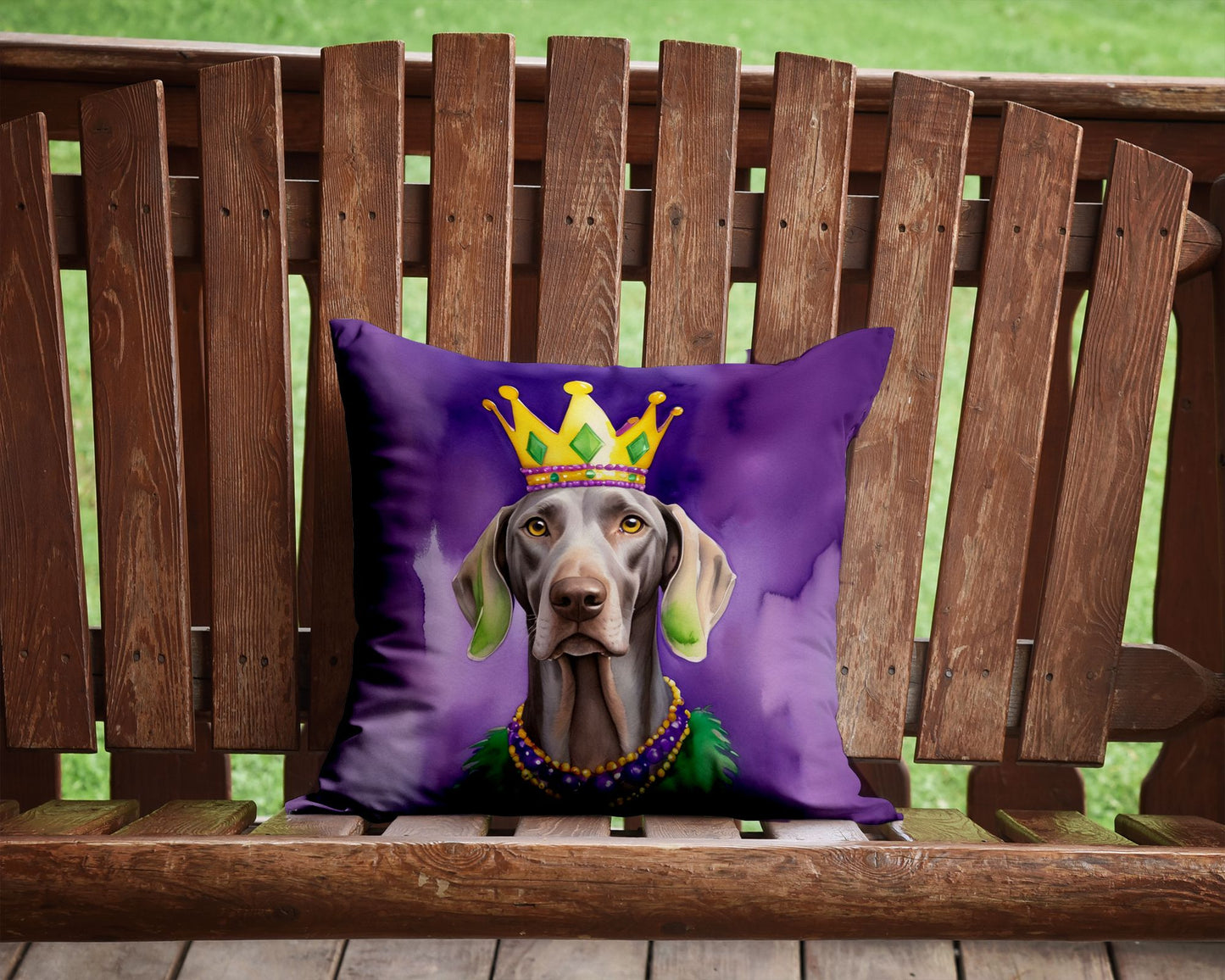Weimaraner King of Mardi Gras Throw Pillow Machine Washable, Indoor Outdoor Decorative Pillow for Couch, Bed or Patio, 14Hx14W