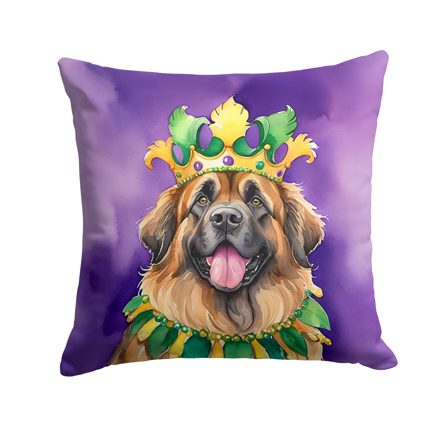 Leonberger King of Mardi Gras Throw Pillow Machine Washable, Indoor Outdoor Decorative Pillow for Couch, Bed or Patio, 14Hx14W
