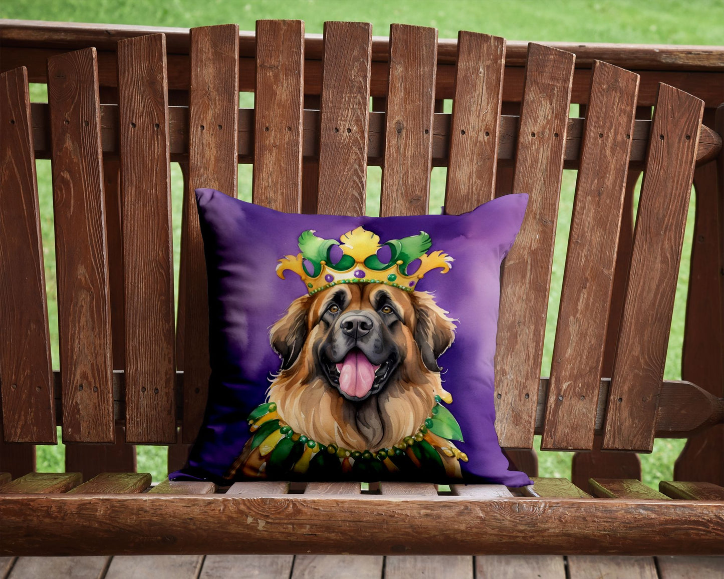 Leonberger King of Mardi Gras Throw Pillow Machine Washable, Indoor Outdoor Decorative Pillow for Couch, Bed or Patio, 14Hx14W