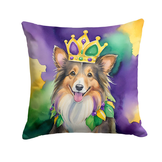 Sheltie King of Mardi Gras Throw Pillow Machine Washable, Indoor Outdoor Decorative Pillow for Couch, Bed or Patio, 14Hx14W