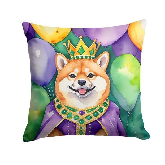 Shiba Inu King of Mardi Gras Throw Pillow Machine Washable, Indoor Outdoor Decorative Pillow for Couch, Bed or Patio, 14Hx14W