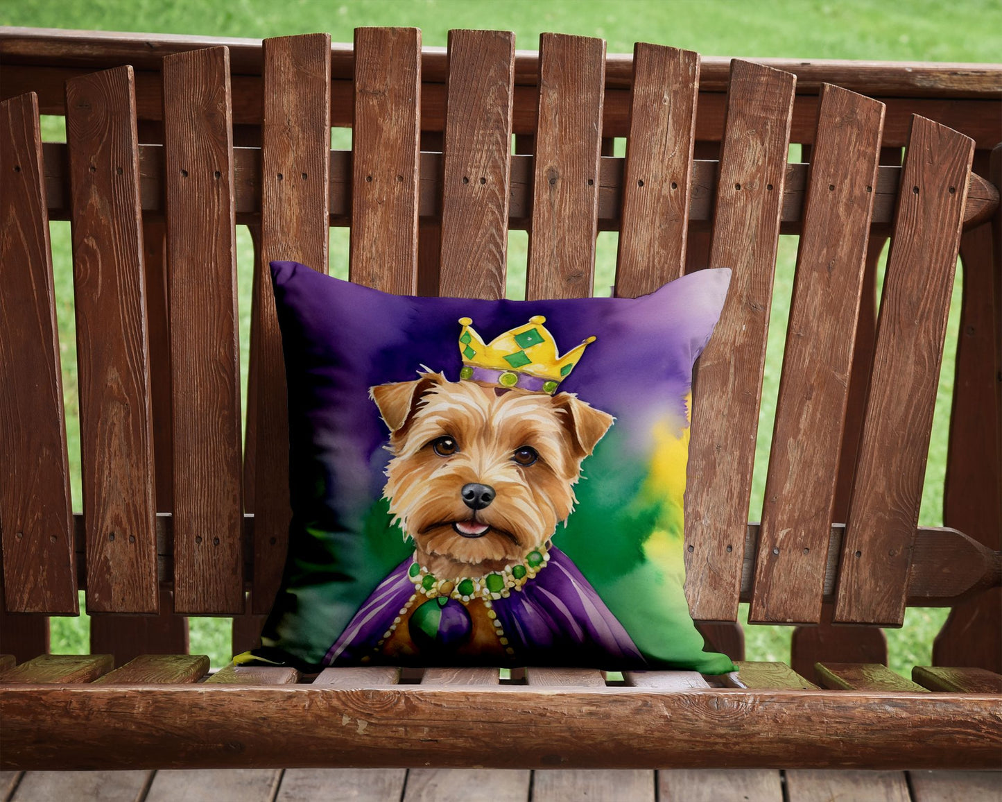 Norfolk Terrier King of Mardi Gras Throw Pillow Machine Washable, Indoor Outdoor Decorative Pillow for Couch, Bed or Patio, 14Hx14W