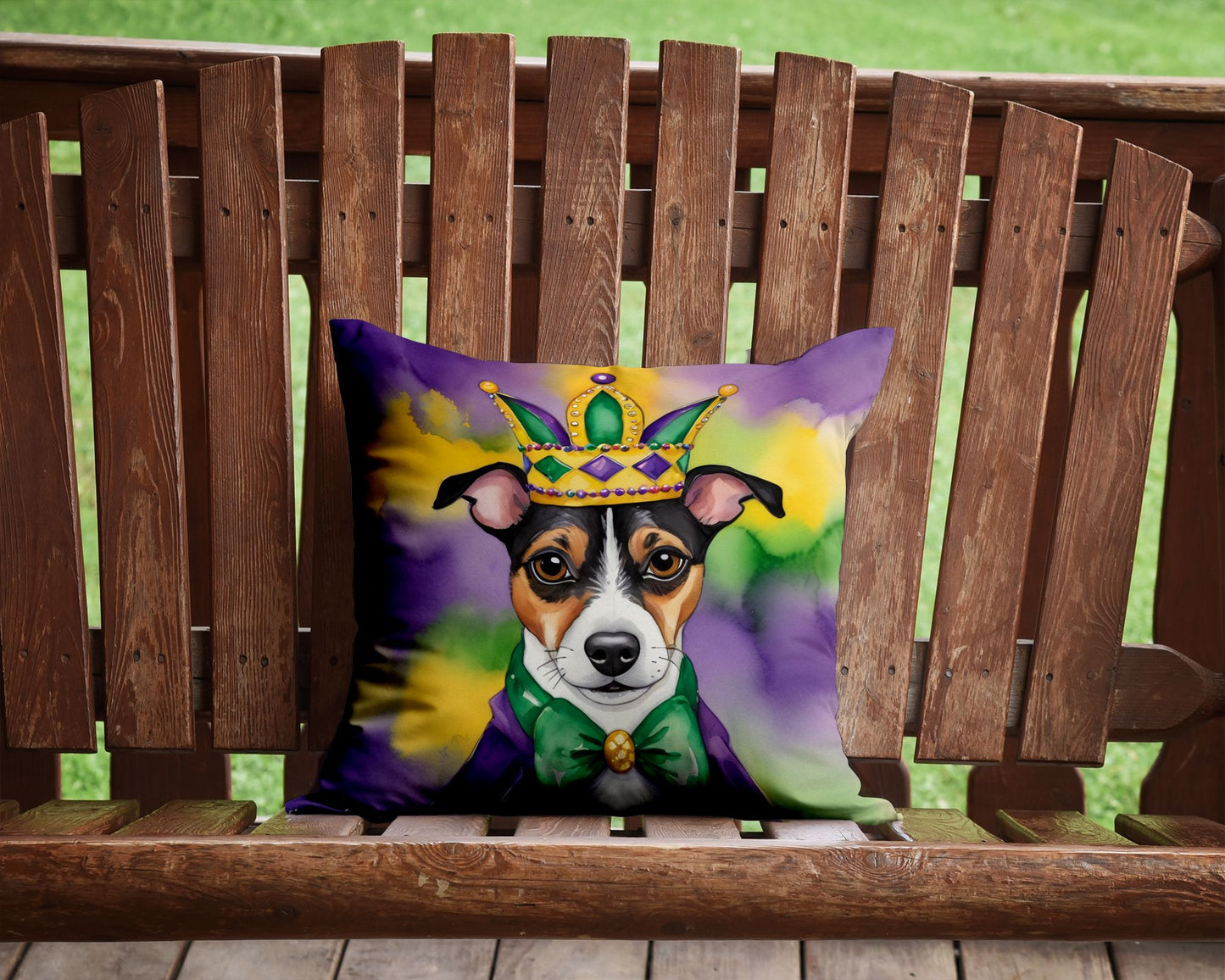 Jack Russell Terrier King of Mardi Gras Throw Pillow Machine Washable, Indoor Outdoor Decorative Pillow for Couch, Bed or Patio, 14Hx14W