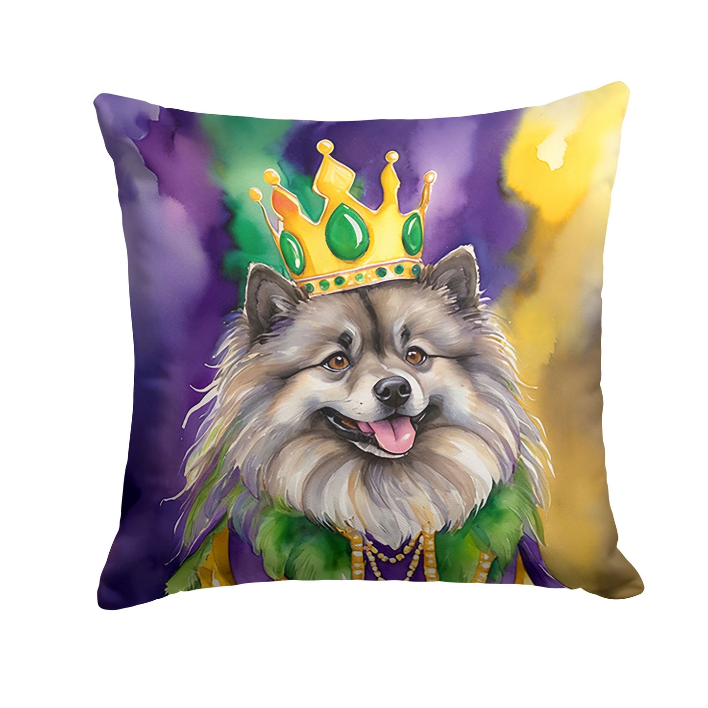 Keeshond King of Mardi Gras Throw Pillow Machine Washable, Indoor Outdoor Decorative Pillow for Couch, Bed or Patio, 14Hx14W