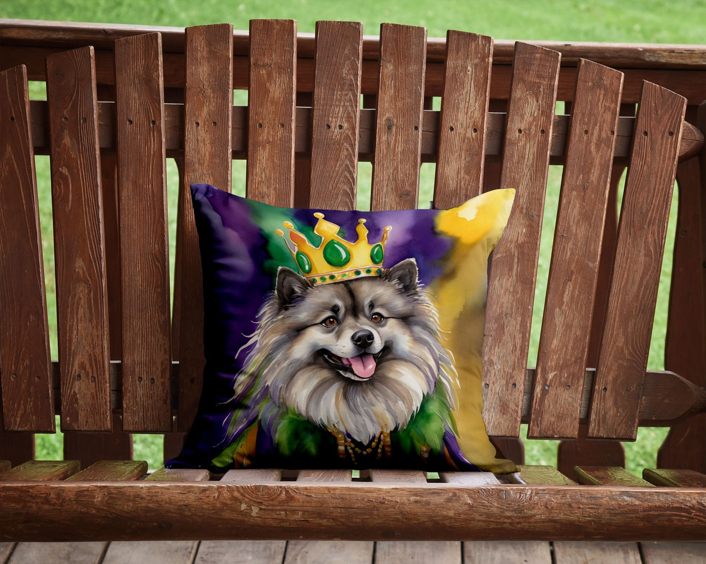 Keeshond King of Mardi Gras Throw Pillow Machine Washable, Indoor Outdoor Decorative Pillow for Couch, Bed or Patio, 14Hx14W