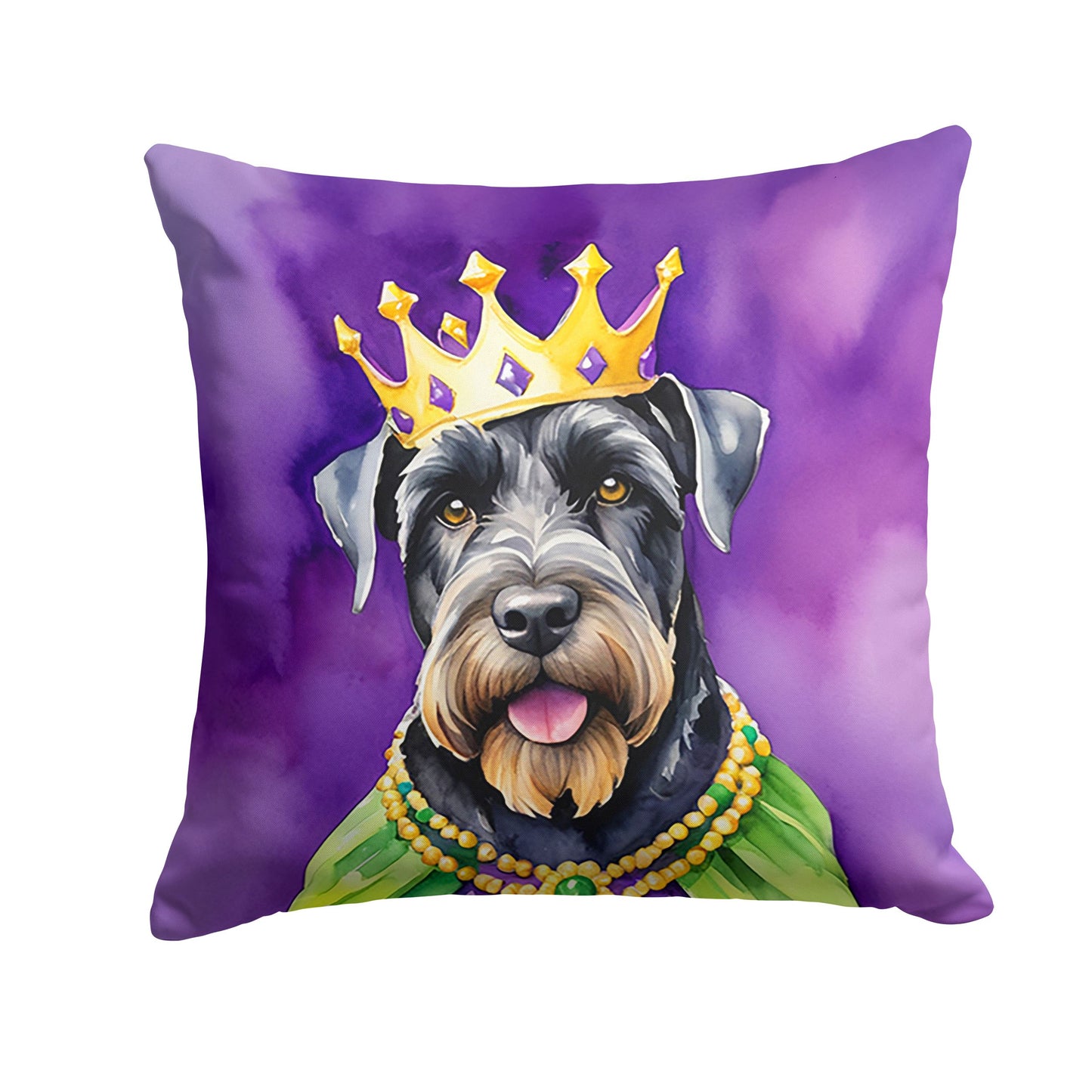 Giant Schnauzer King of Mardi Gras Throw Pillow Machine Washable, Indoor Outdoor Decorative Pillow for Couch, Bed or Patio, 14Hx14W