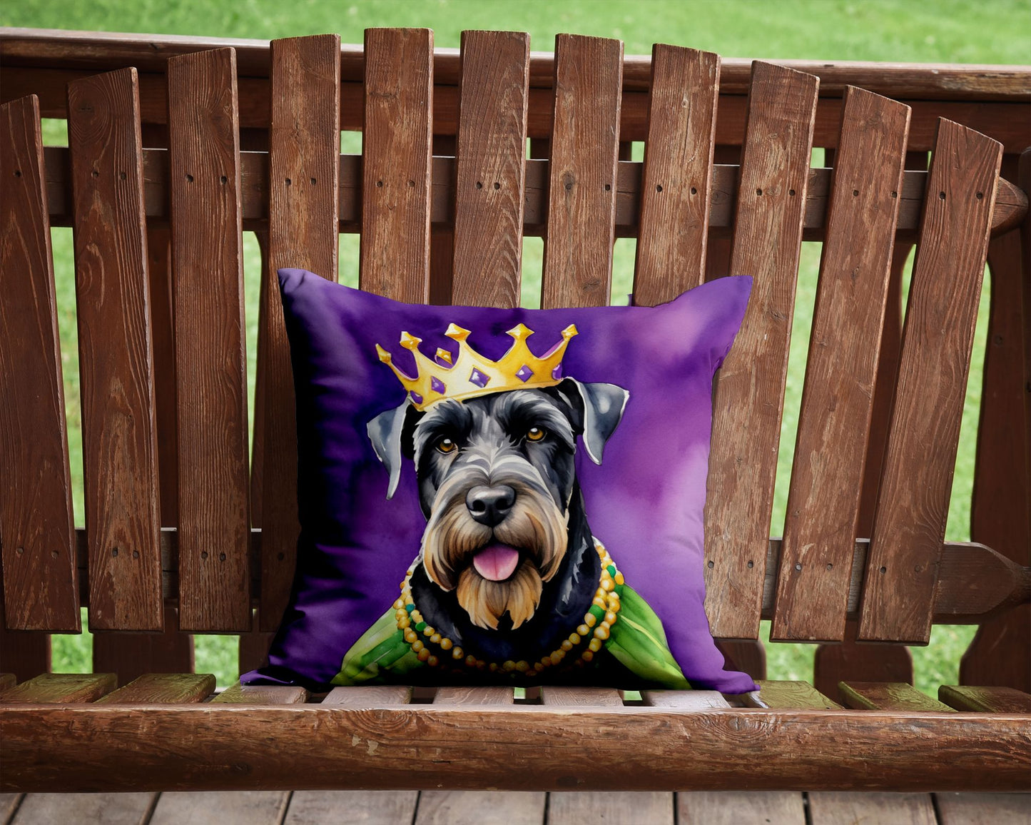 Giant Schnauzer King of Mardi Gras Throw Pillow Machine Washable, Indoor Outdoor Decorative Pillow for Couch, Bed or Patio, 14Hx14W