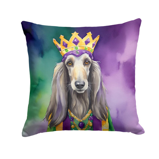 Afghan Hound King of Mardi Gras Throw Pillow Machine Washable, Indoor Outdoor Decorative Pillow for Couch, Bed or Patio, 14Hx14W