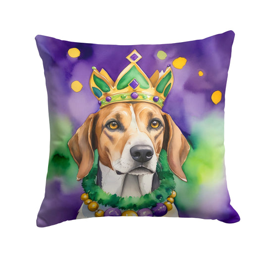 American Foxhound King of Mardi Gras Throw Pillow Machine Washable, Indoor Outdoor Decorative Pillow for Couch, Bed or Patio, 14Hx14W