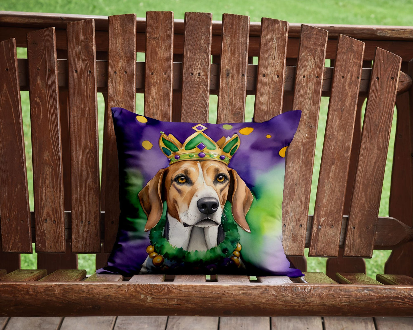 American Foxhound King of Mardi Gras Throw Pillow Machine Washable, Indoor Outdoor Decorative Pillow for Couch, Bed or Patio, 14Hx14W