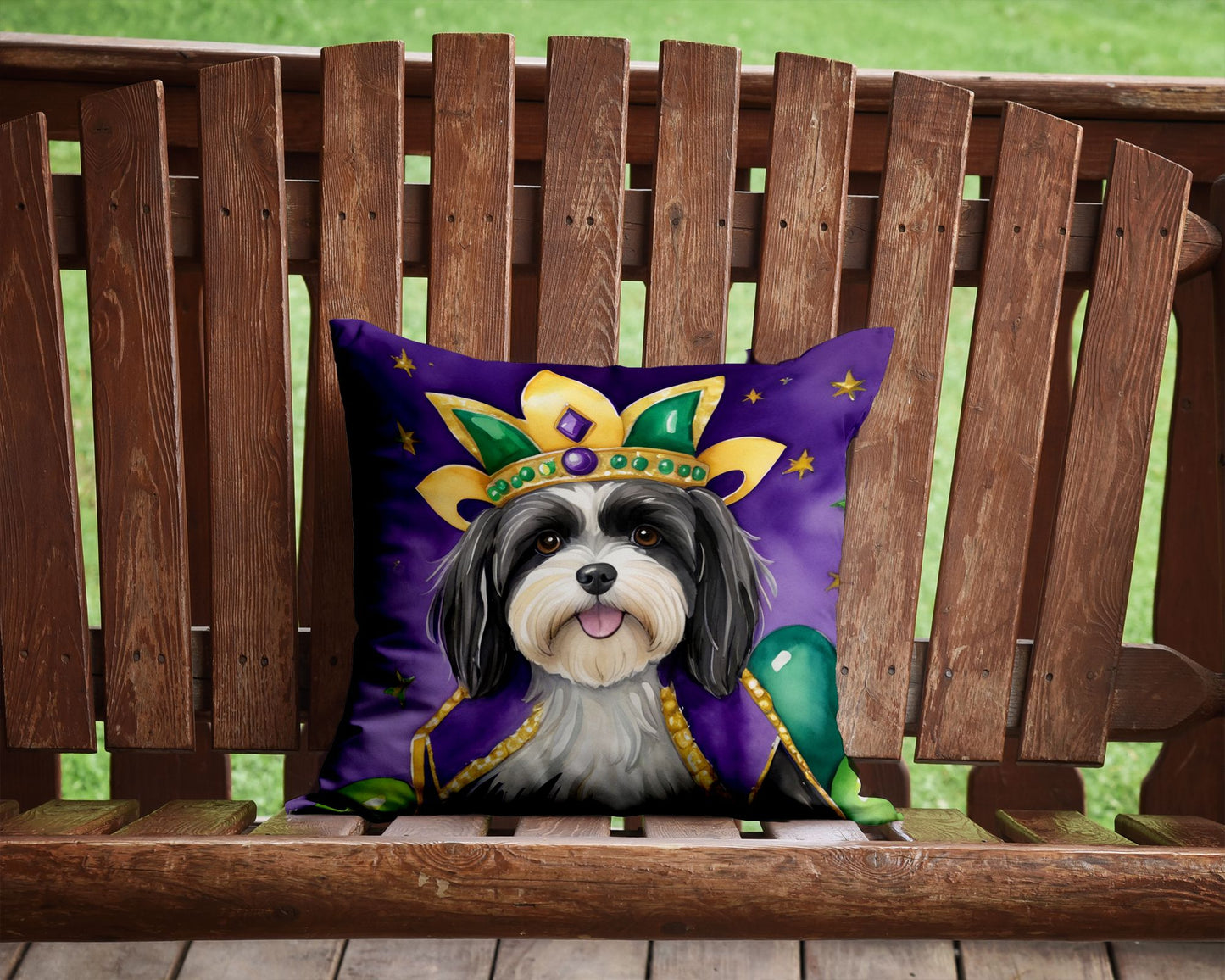 Havanese King of Mardi Gras Throw Pillow Machine Washable, Indoor Outdoor Decorative Pillow for Couch, Bed or Patio, 14Hx14W