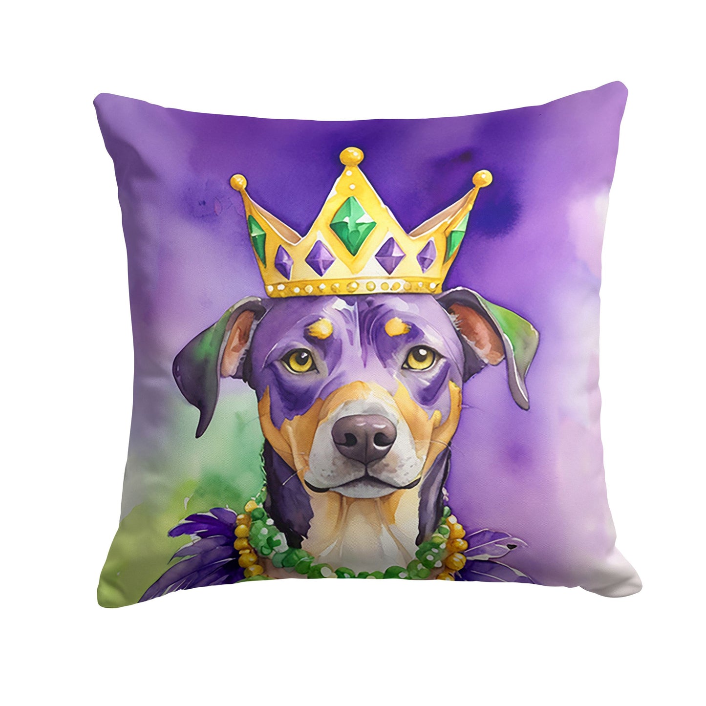 Catahoula King of Mardi Gras Throw Pillow Machine Washable, Indoor Outdoor Decorative Pillow for Couch, Bed or Patio, 14Hx14W
